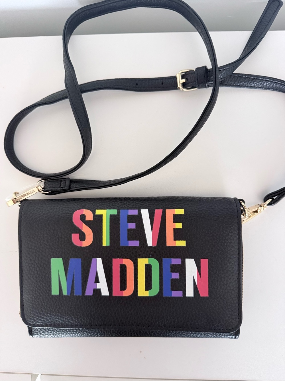 Steve Madden Black Crossbody Bag with Multicolor Logo